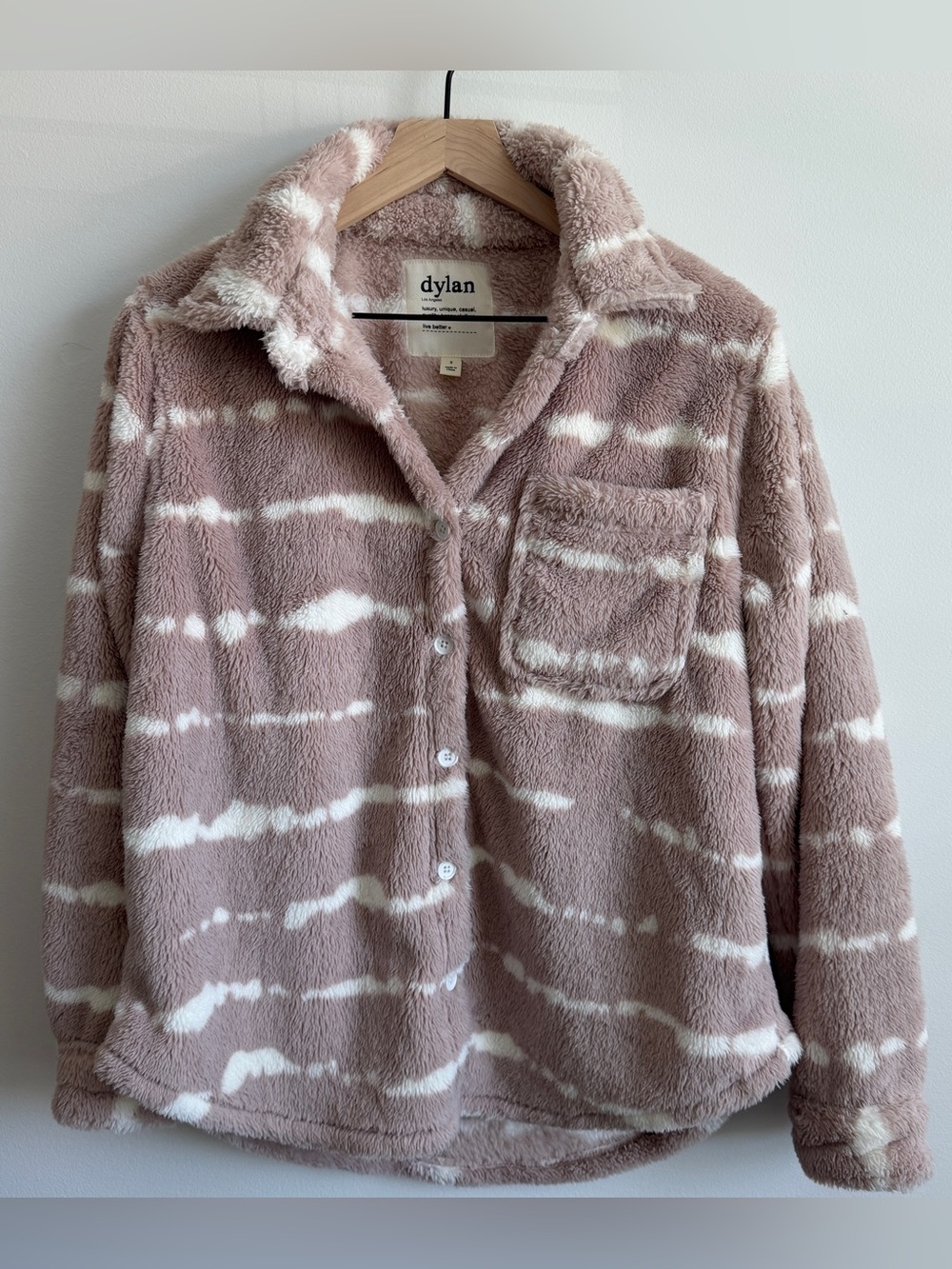 dylan Plush Ultra Soft Button-Up Oversized Jacket in Blush Pink & White - Small